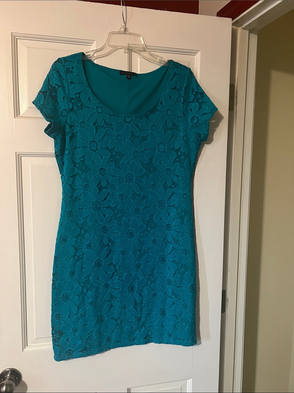 Tiana B. Teal Floral Lace Mini Dress